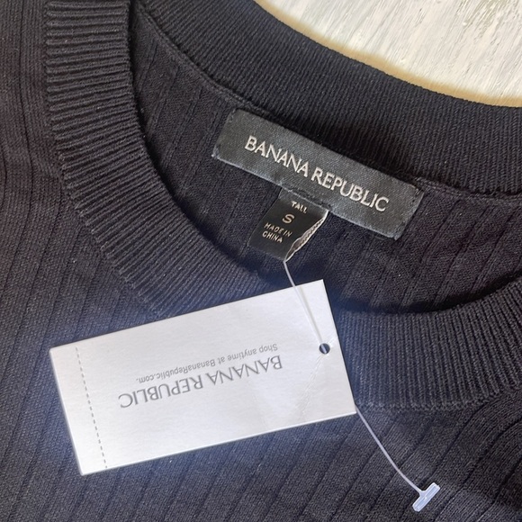 Banana Republic Black Crewneck Ribbed Long Sleeve Dress Sz Small Tall - Picture 2 of 10